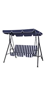 3-Seat Patio Swing Chair, Outdoor Porch Swing with Adjustable Canopy and Durable Steel Frame for Patio, Garden, Poolside(Brown)