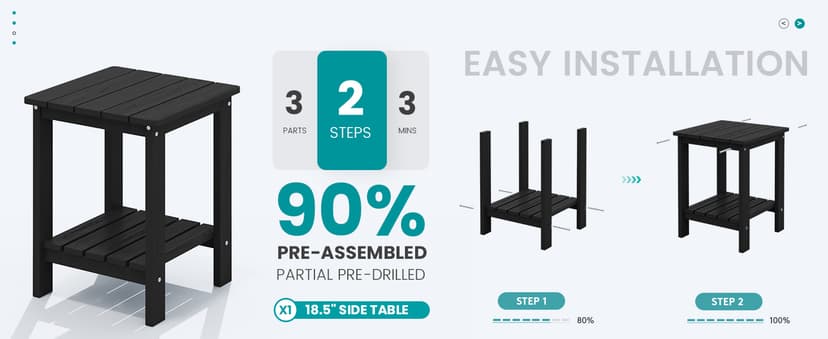 SERWALL 3 Pieces Patio Bistro Set, All Weather Adirondack Chair Set with Side Table, HDPE Material Outdoor Patio Furniture Set for Balcony, Porch, Garden, Backyard- Black