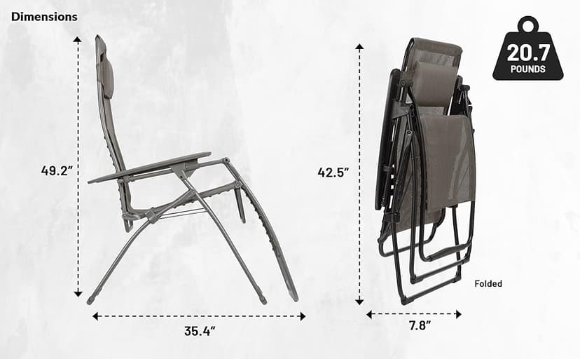 Lafuma Futura LFM3118 8548 Zero Gravity Outdoor Steel Framed Lawn Patio Recliner Folding Lounge Chair with Batyline Canvas, Seigle Grey