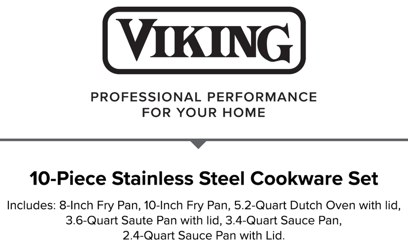 Viking Contemporary 3-Ply Stainless Steel 10 Piece Stainless Steel Kitchen Cookware, Silver