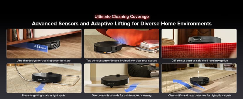 roborock Saros 10 Robot Vacuum and Mop, 22,000Pa Suction, AI Obstacle Avoidance, 3.14-inch Ultra Thin, Intelligent Dirt Detection, Zero Tangling Main Brush, Hot Water Mop & Dock Self Cleaning