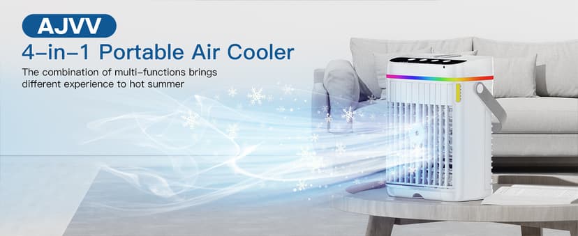 Portable Air Conditioners,1200ML Cooling fan Mini Air Conditioner with Remote Control,3 Wind Speed & 7 LED Light,3 Cool Mist& 1-3H Timer,Personal Air Conditioner Evaporative Air Cooler for Room/Office