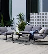 Grand patio 4-Piece Outdoor Furniture Set with Gas Fire Pit Table, Aluminum Patio Sofa Set for 8 with Faux Wood Grain Finish, Modern Patio Couch Sofa with Outdoor Bench and Chaise for Backyard