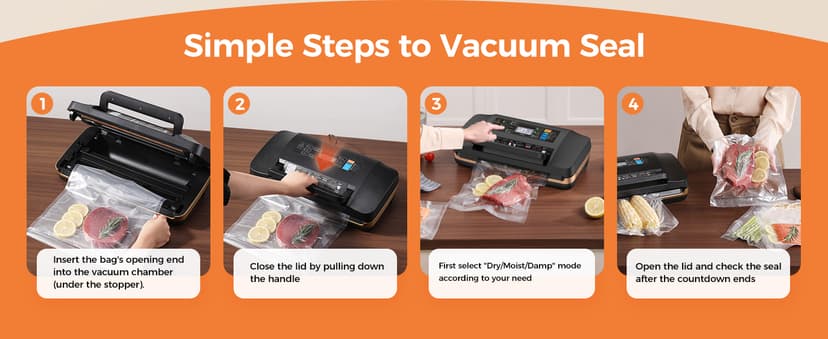 95kpa Vacuum Sealer Machine,Commercial Full Automatic Food Sealer,10-in-1 Sealing System with Double Heat Seal,Bags Storage, Easy-Lock Handle,Build-in Cutter,1 Bag Rolls and 10 pcs Pre-cut Bags