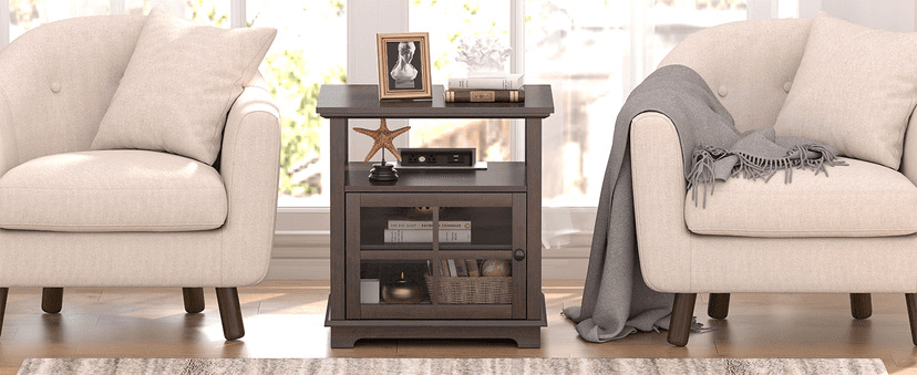 HIFYOBRO 24''Tall End Table with Charging Station, Adjustable Shelf, Storage Side Table,21" Large Nightstand for Living Room, Bedroom,Espresso