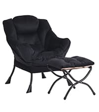 Lazy Chair and Ottoman, Large Accent Lounge Chair with Armrests and a Side Pocket, Modern Leisure Upholstered Sofa Reading Armchair with Footrest for Bedroom, Living Room, Dorm Rooms, Office