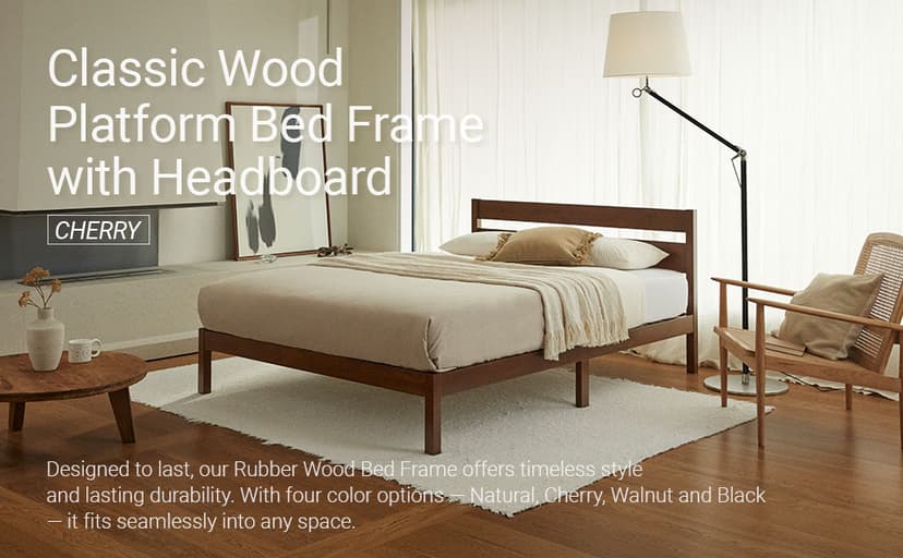 LIFEMENT Classic Wood Platform Bed Frame with Headboard, Essential, Noise Free, Under Bed Storage, No Box Spring Needed, Easy Assembly (Cherry, Queen (U.S. Standard))