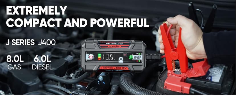 J400 Jump Starter with ConnectMax Tech, 2000A 12V Battery Jumper Starter Portable, Lithium Jump Box and Jump Pack for Up to 8.0-Liter Gas and 6.0-Liter Diesel Engines, Smart Digital Screen