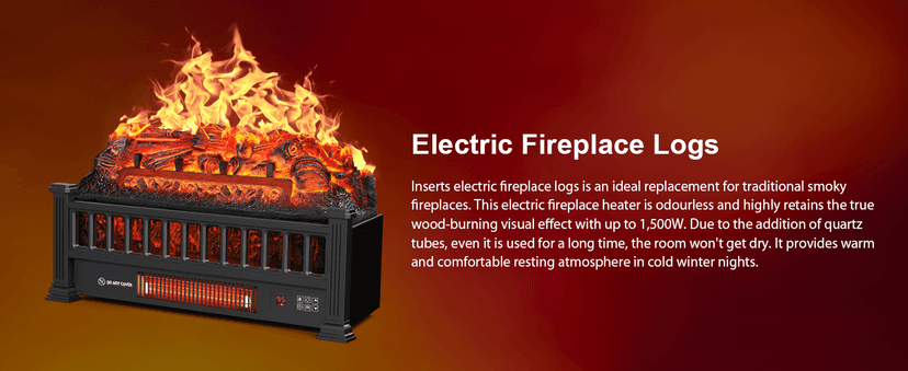 Electric Fireplace Logs 20-Inch, Remote Controller Fireplace Insert Log Heater, Adjustable Flame Colors, Realistic Fake firewood Flame, Overheat Protection, Timer, Thermostat, 1500W Black