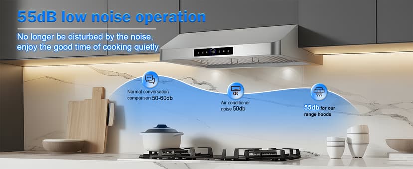 30 Inch Under Cabinet Range Hood with 1200CFM Powerful Suction,Stainless Steel Ducted Vent Hood with 4 Speeds,Smart Touch Panel, 3W LED Lights, Quiet Kitchen Exhaust Hood,18B-E30