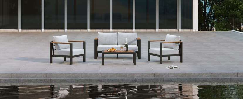 Aluminum Outdoor Patio Furniture Set with Coffee Table, 5 Piece Patio Conversation Sets with Washable Thick Cushions, Outdoor Sectional Furniture Set for Porch, Balcony, Deck, Yard, Graphite