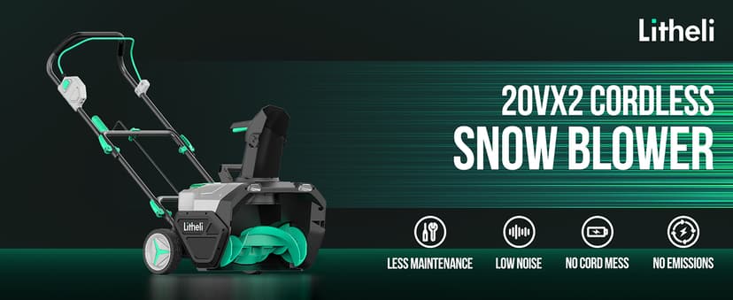 Litheli 2x20V Battery Powered Cordless Snow Blower, 20'' Brushless Electric Snow Thrower with Wheels, LED Lights, 180° Chute, Powerful Snow Removal Kit with 4.0Ah Battery and Fast Charger