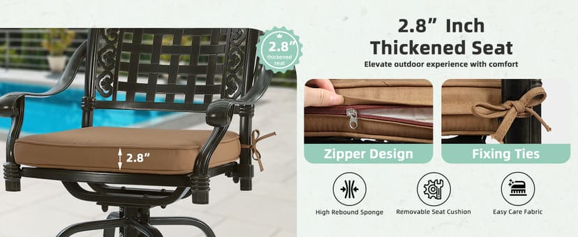 VIVIJASON 9-Piece High Patio Dining Set, Free-Rust Cast Aluminum Patio Bar Table and Chairs Set with 8 Swivel Bar Stools & 64" Bar Height Dining Table, Umbrella Hole for Backyard, Lawn, Garden