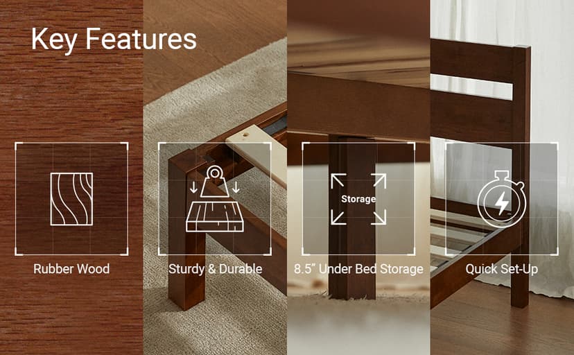 LIFEMENT Classic Wood Platform Bed Frame with Headboard, Essential, Noise Free, Under Bed Storage, No Box Spring Needed, Easy Assembly (Cherry, Queen (U.S. Standard))