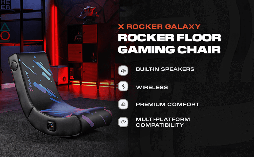 X Rocker Pixel Youth Video Gaming Floor Rocker Chair, Back to School Gifts for Gamers, Bedroom, Foldable, Black with Print