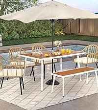 YITAHOME 5 Pieces Outdoor Patio Dining Table Chair Set,Wicker Patio Dining Set,Outdoor Rattan Dining Table Set for Patio, Backyard, Balcony, Garden (with Umbrella Hole)