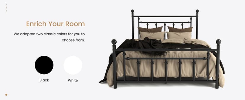 SHA CERLIN 14'' Queen Size Metal Platform Bed Frame/Victorian Headboard and Footboard/Steel Slats Mattress Foundation for Storage/No Box Spring Needed/Noise Free/Black