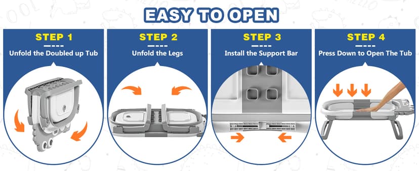 MoreFeel Collapsible Baby Bathtub for Newborn with Thermometer & 1 Hooded Towel & 1 Soft Floating Cushion,Portable Travel Bathtub with Drain Hole, Durable Foldable Baby Tubs for Infants to Toddler