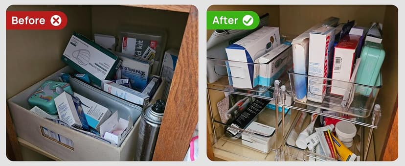 Vtopmart 4 Pack Bathroom Organizer, 2 Tier Clear Under Sink Organizers Vanity Countertop Storage Container,Cabinet Drawers Bins, Pull-Out Organization with Track for Pantry, Kitchen