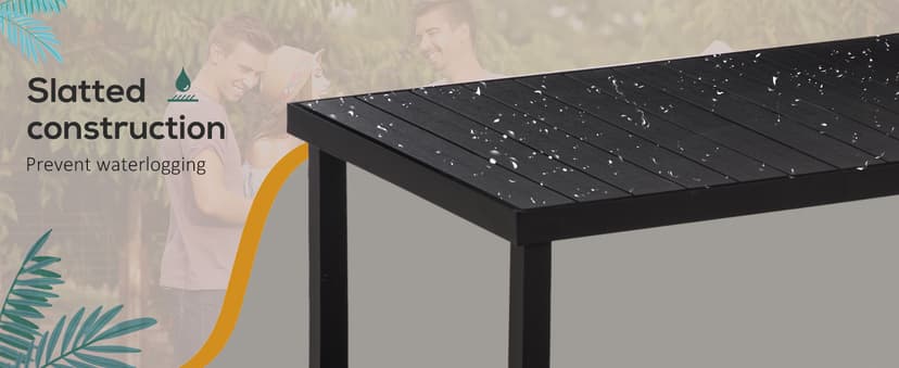 Outsunny 75" x 35" Outdoor Dining Table for 8 People, Rectangular Aluminum Frame Garden Table with All-Weather Faux Wood Top for Garden, Lawn, Patio, Black