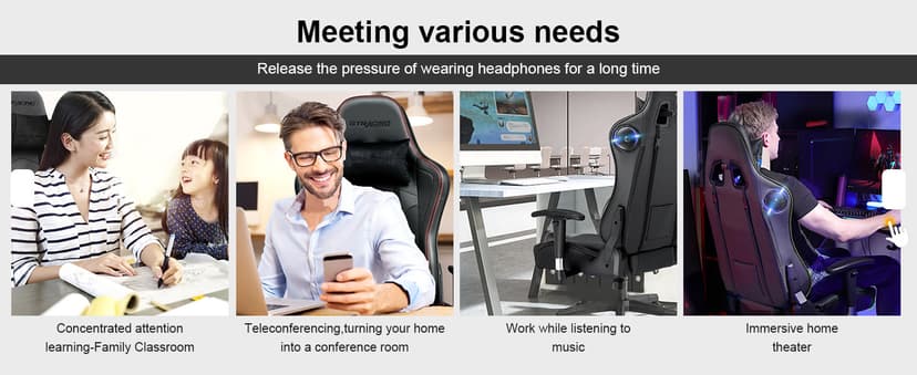 GTRACING Gaming Chair with Speakers Bluetooth Music Video Game Chair Audio Ergonomic Design Heavy Duty Office Computer Desk Chair (Black)