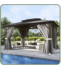 Aoxun 12' x 16' Outdoor Wood Gazebo, Hardtop Gazebo Permanent Wooden Pavilion with Galvanized Steel Gable Roof, for Patio, Garden, Deck, Cedar Wood