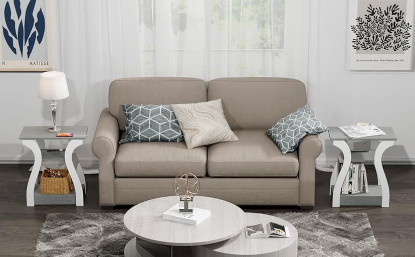 End Tables Living Room Set of 2,Grey End Table with Charging Station,Grey Side Table, Nightstand for Bedroom, 3 Tier End Table with Storage Shelf for Living Room