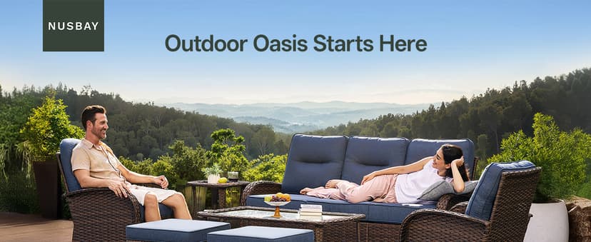 Patio Furniture Set with 6-Inch Thick Cushions, High Back Outdoor Swivel Rocker Chairs, Patio Couch and Ottomans, 6-Piece Easy Assembly Conversation Set for Porch Deck Pool Yard in Blue