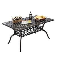 7-Piece Cast Aluminum Outdoor Table and Chairs, Antique Bronze Patio Dining Set for 6 Include 60" Rectangular Outdoor Dining Table and 6 Swivel Chairs with Removable Cushion and Umbrella Hole