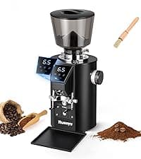 Huanyu Commercial Coffee Grinder Variable Speed Time Based Dosing Flat Burr Knob Control Professional Grinder with 8 Stepless Grinding Settings