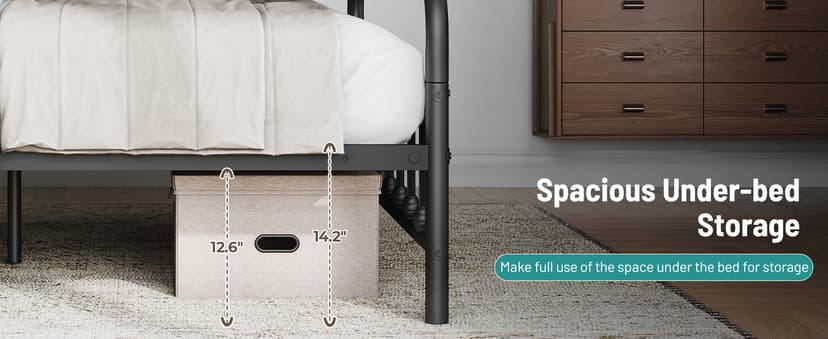 Queen Bed Frame-Classic Metal Platform Bed Frame Mattress Foundation with Victorian Style Iron-Art Headboard/Footboard/Under Bed Storage/No Box Spring Needed/Black