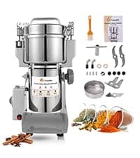 FoundGo Electric Grain Mill 10.6oz/300g Commercial Grain Grinder Stainless Steel Powder Grinding Machine 25,000rpm Pulverizer for Spice/Coffee/Flour/Pepper/Herb Superfine (300g, Standing)