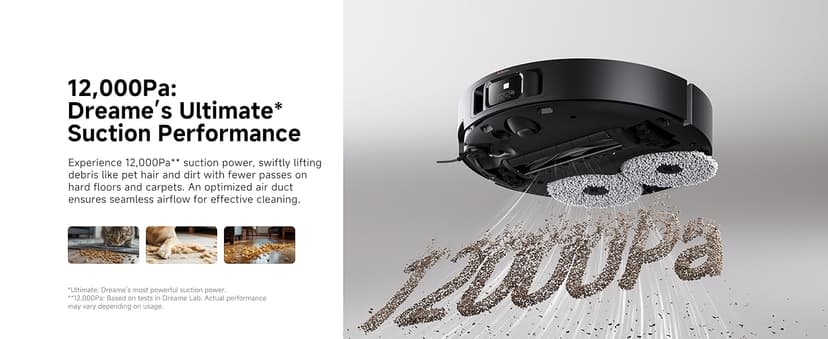 DREAME X40 Ultra Robotic Vacuum with Removable & Liftable Mop, 12,000Pa Suction, Side Brush Extensive Cleaning, 158°F Mop & Washboard Self Cleaning, Auto-Empty, Auto Refill, liftable Brushes
