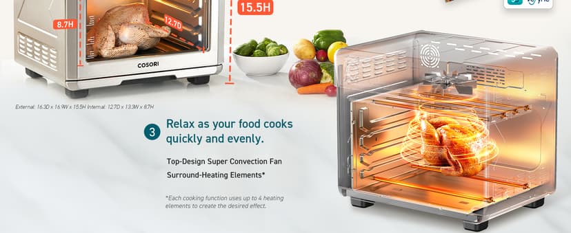 COSORI Smart 12-in-1 Air Fryer Toaster Oven Combo, Airfryer Convection Oven Countertop, Bake, Roast, Reheat, Broiler, Dehydrate, 75 Recipes & 3 Accessories, 26QT, Silver-Stainless Steel