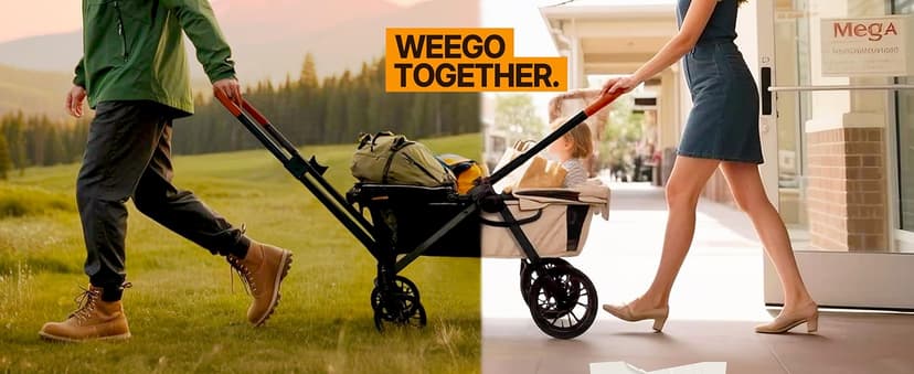 Tandem Wagon Stroller for 2 Kids, All-Terrain with Removable UV-Protection Canopy, Adjustable Push/Pull Handle, Snack Tray & Cup Holders, Perfect for Baby and Toddler(Khaki)