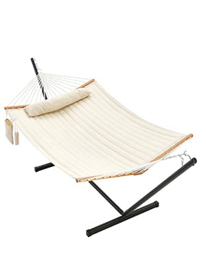 Two Person Hammock with Stand Heavy Duty, Outdoor Patio Hammock with Portable Steel Stand, Large Double Hammocks,480lbs Capacity.(Off White)