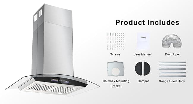 Island Range Hood 30 Inch 700 CFM Ceiling Mount Kitchen Vent Hood Tempered Glass with Color Gesture Sensing & Touch Control, 3 Speed Fan, 4 LED Lights, Permanent Filters