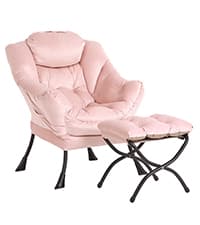 Lazy Chair and Ottoman, Large Accent Lounge Chair with Armrests and a Side Pocket, Modern Leisure Upholstered Sofa Reading Armchair with Footrest for Bedroom, Living Room, Dorm Rooms, Office