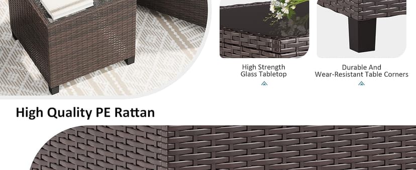 Shintenchi 3 Pieces Patio Furniture Set 3 Pieces PE Rattan Wicker Chairs with Table Outdoor Furniture for Backyard/Garden/Poolside/Outdoor Restaurant Brown Rattan with White Cushion