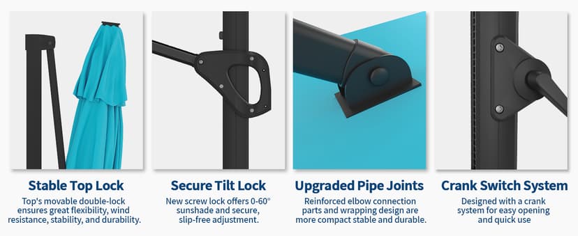 10FT Patio Umbrella Outdoor Large Cantilever Umbrella w/Base Included Market Sun Shade Windproof Offset Umbrella with 360-Degree Rotation for Garden Deck Pool Patio, Turquoise Blue