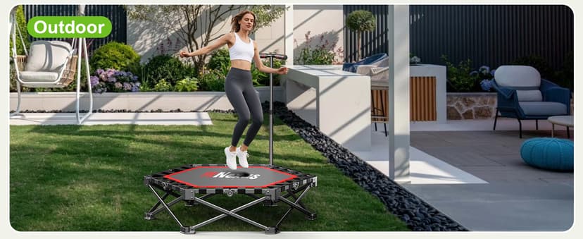 42" Foldable Mini Trampoline- 450lb Capacity Fitness Rebounder w/3-Level Adjustable T-Bar, Adults Workout Trampoline, Non-Slip Pad | Foldable Design for Home/Gym