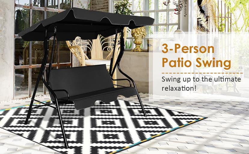 Tangkula 3 Person Porch Swing, Patio Swing with Removable Cushion & Powder-Coated Steel Frame, Outdoor Swing with Canopy for Porch, Backyard, Garden, Balcony (Green)