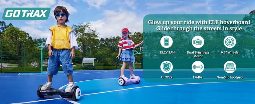 Gotrax Hoverboard with 6.5" LED Wheels & Headlight, Max 4/5 Miles Range, 6.2mph Power by Dual Brushless Motor, UL2272 Certified and 50.4Wh/65.52Wh Battery Self Balancing Scooters for 44-176lbs Kids