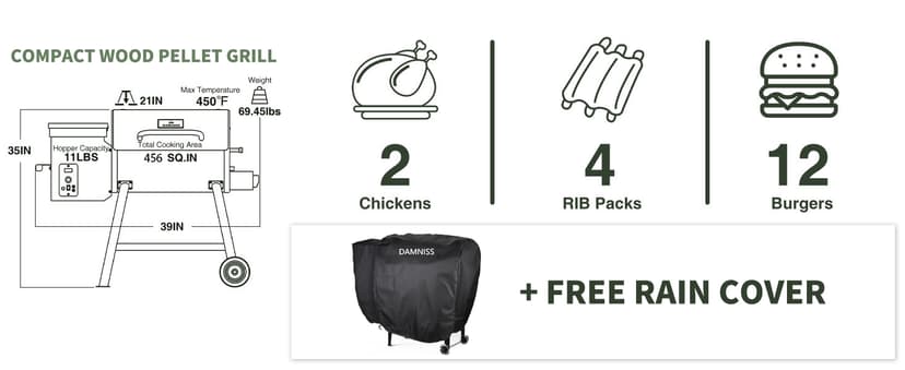 Grills DAPG-03 Electric Wood Pellet Smoker Grill, 456 SQ.IN Cook Area Pellet Grill with Auto Feed & PID Temperature Control (180-450°F), 8 in 1 BBQ Grill for Backyard Outdoor