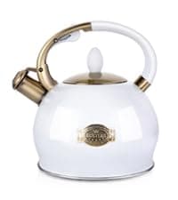 SUSTEAS Tea Kettle - 3.17QT Whistling Kettle with Ergonomic Handle - Premium Stainless Steel Tea Pots for Stove Top, Chic Vintage Teapot with Composite Base, Work for All Stovetops (Black)