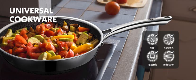 Wok, 13 Inch Hybrid Woks & Stir-fry Pans Nonstick, Non Toxic Stainless Steel Wok Pan with Lid, Dishwasher Induction Oven Broiler Safe, PFOA Free Cookware Non Stick