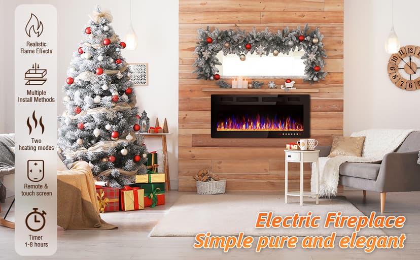 Vitesse 72 inch Ultra-Thin Electric Fireplace in-Wall Recessed and Wall Mounted Fireplace Heater,Linear Fireplace with Multicolor Flame,Timer,Low Noise,750/1500W,Touch Screen & Remote Control(72’’)