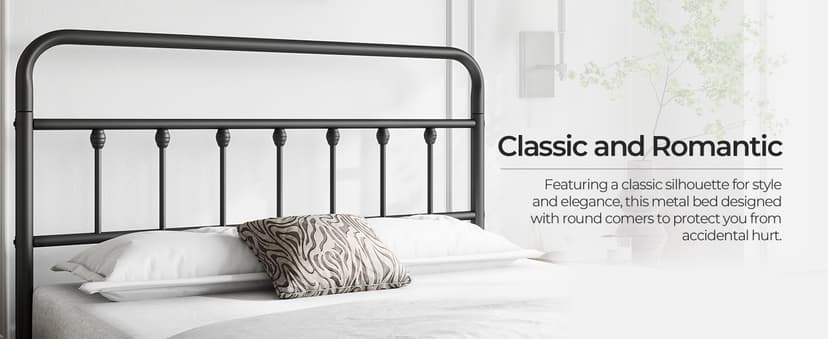 Yaheetech Classic Metal Platform Bed Frame Mattress Foundation with Victorian Style Iron-Art Headboard/Footboard/Under Bed Storage/No Box Spring Needed/Queen Size Black