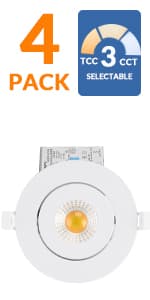 16 Pack Led Recessed Light 4 Inch,Adjustable Eyeball Gimbal, LED Recessed Lighting with Junction Box 9 Watts 750Lm Dimmable Ceiling Light ETL Listed (2700K/3000K/3500K/4000K/5000K Option)