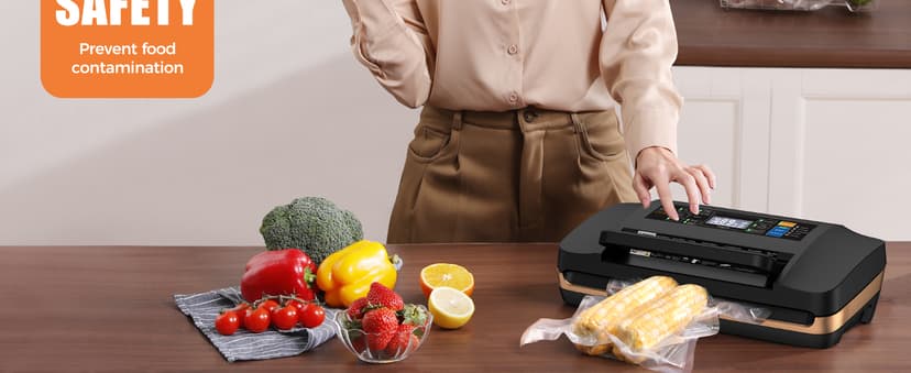 95kpa Vacuum Sealer Machine,Commercial Full Automatic Food Sealer,10-in-1 Sealing System with Double Heat Seal,Bags Storage, Easy-Lock Handle,Build-in Cutter,1 Bag Rolls and 10 pcs Pre-cut Bags